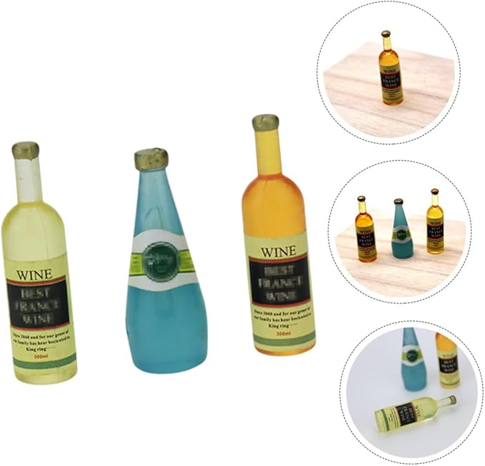 BCOATH 3Pcs Miniature Wine Bottles Charming Dollhouse Accessories for Mini House Decoration Birthday Party Cake Toppers Creative DIY Scene Models