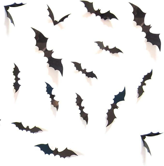 DIY Halloween Party Supplies PVC 3D Decorative Scary Bats Wall Decal Wall Sticker, Halloween Eve Decor Home Window Decoration Set, 28pcs, Black