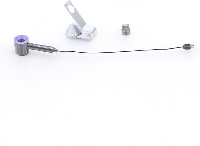 1:12 Scale Miniature Hair Dryer Set w/Stand, Nozzle: Realistic Model for Dollhouse Bathroom, Bedroom Vanity, Hair Salon, Adult Collector (Purple)