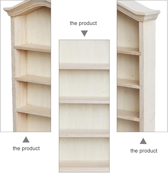 Garneck Dollhouse Wooden Bookshelf 1:12 Scale Miniature Dollhouse Furniture Arc Top Bookcase Storage Rack DIY Mini Modeling Toy
