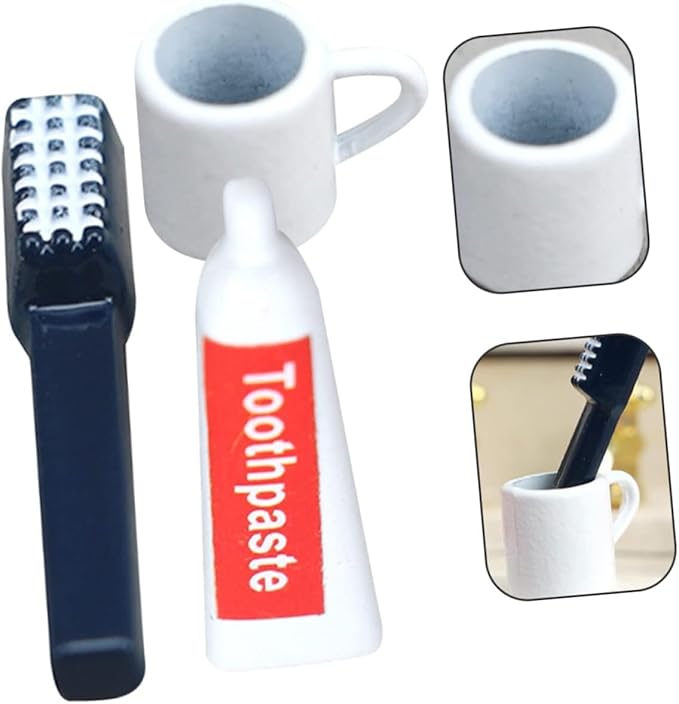 3 Piece Cute Miniature Dollhouse Bathroom Kit – 1:12 Scale Accessories Including Cup, Toothpaste & Toothbrush（Random）, DIY Toiletries Models for Toilet Scene Crafting & Micro Display Decoration