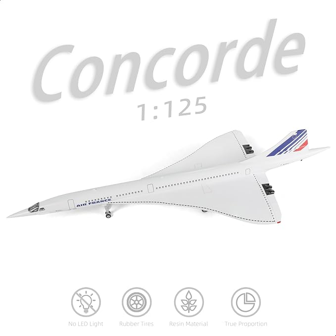 1/125 Scale Concorde Airplane Model Prebuilt Diecast Aircraft Miniature Kit Airplane for Air France Metal Model for Adults Collection or Gift