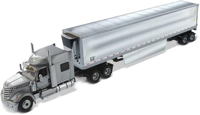 International Lonestar Sleeper Cab Silver with 53' Reefer Refrigerated Chrome Plated Van Trailer Transport Series 1/50 Diecast Model by Diecast Masters 71043