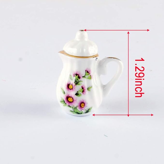 NW 1 Set 15 Pieces 1:12 Ceramics Tea Cup Set Lovely Dollhouse Decoration Set Dollhouse Kitchen Accessories(#12)