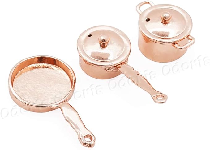 Odoria 1/12 Miniature Pots and Pans Dollhouse Cookware Accessories, Copper