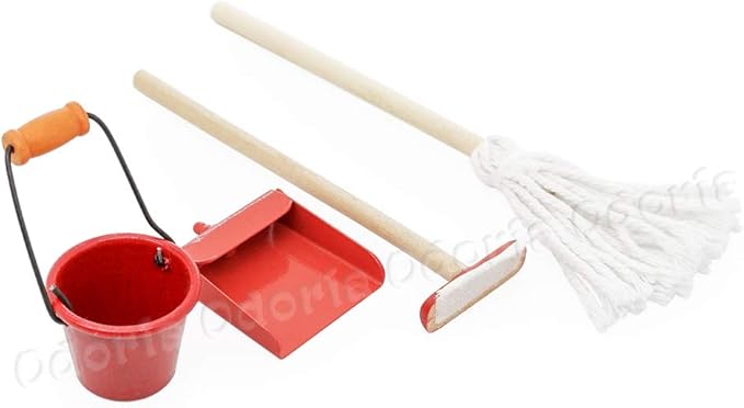 Odoria 1/12 Miniature Mop Bucket Cleaning Tools Dollhouse Decoration Accessories