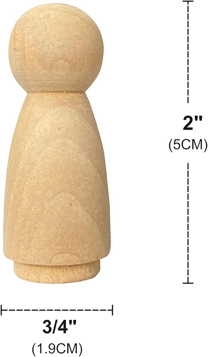 50 Pack Wood Peg Dolls Unfinished Wooden People Craft Blank Family Figures 3/4 x 2 inch