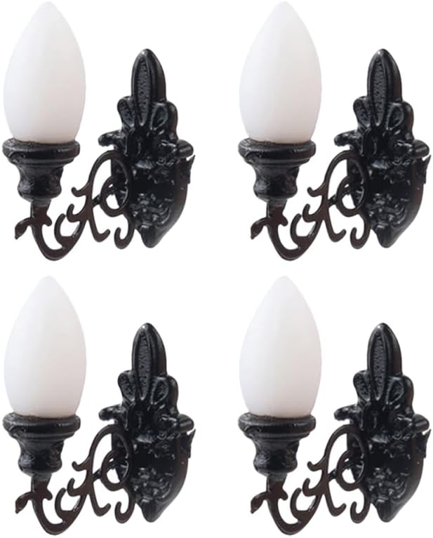 4pcs Dollhouse Wall Light Miniatures Battery Wall Lights Miniature Stuff Lamppost Model Dollhouse LED Light Miniature Wall Lamp Miniature Decor Simulation Wall Lamp Mini Lights Abs