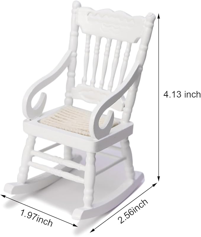 Dollhouse Chairs 2PCS Miniature Rocking Chair 1:12 Scale Wooden FurnitureAccessories Tiny Mini House Home Outdoor Cake Topper Decoration ModelLiving Room Scene Christmas Craft Displays (White)