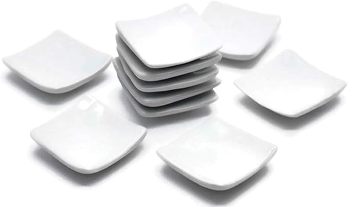Set of 10 Ceramic Plates and Bowls, Square Shape, White, for Kitchen Decoration, Collection Set. Miniatures Food Kitchen by 1 Shopforyou No15