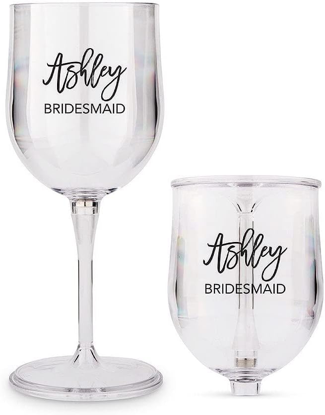WEDDINGSTAR Custom Portable Plastic Nesting Wine Glass - Calligraphic Monogram Print