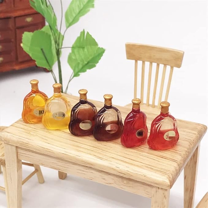 SXFSE Dollhouse Decoration Accessories, 1:12 Dollhouse Miniature 6 PCS Wine Bottle Set Model