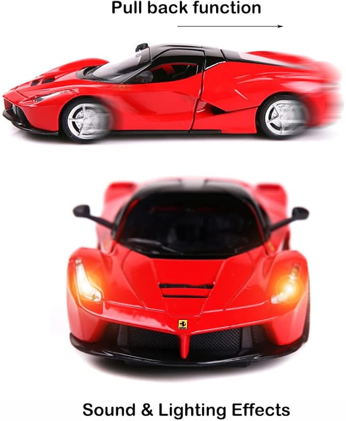 Alloy Collectible Red Race LaFer Pull Back Vehicles Diecast Cars Model with Lights and Sound
