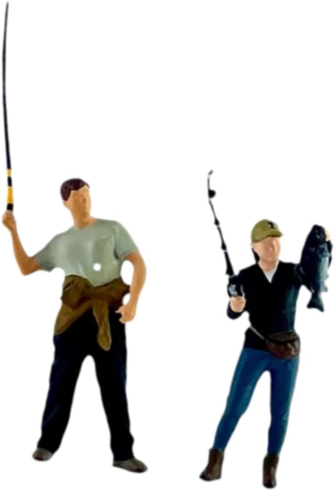 2Pcs 1/64 Scale Fishing Figures Fishing Character Miniatures Resin Decoration Novelty Scene Photo Props People Models