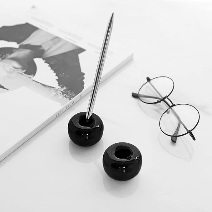 HalfofLife Mini Ceramics Toothbrush Stand for Bathroom Vanity Countertop, Handmade Couple Toothbrush Head and Shaver Holder, Office Pen Holder, 2-Piece Set Black