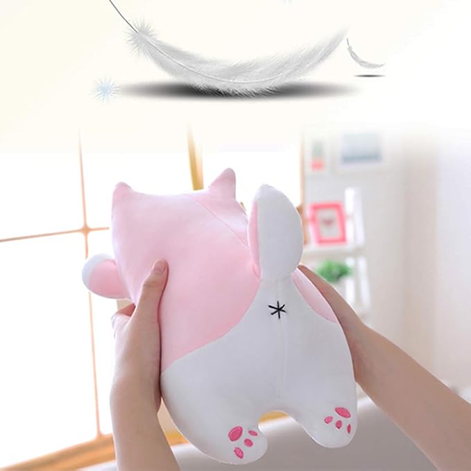 Shiba Inu Dog Plush Pillow, Cute Soft Corgi Stuffed Animals Doll Toys Gifts for Valentine, Christmas, Birthday, Bed, Sofa Chair (Pink Round Eye, 13.5in)