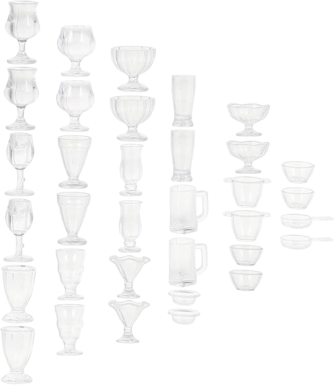 34 Pcs Dollhouse Cups 1: 17 Miniature Wine Glasses Mini Beer Cups Cocktail Martini Glasses Model for Dollhouse Decoration DIY Craft