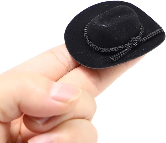Dollhouse Cowboy Hat, Miniature Cowboy Hat, 1:12 Scale Miniature Soft Cowboy, Mini Hat, American Old West Hat, for Dollhouse Craft Supplies (2PCS) (Black)
