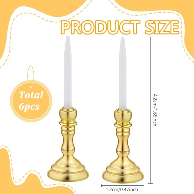 FREEBLOSS 6 Pcs Dollhouse Miniature Candlesticks 1.7" x 0.5", Retro Golden Candlestick Ornament Suitable for 1/12 Scale Dollhouse Accessories