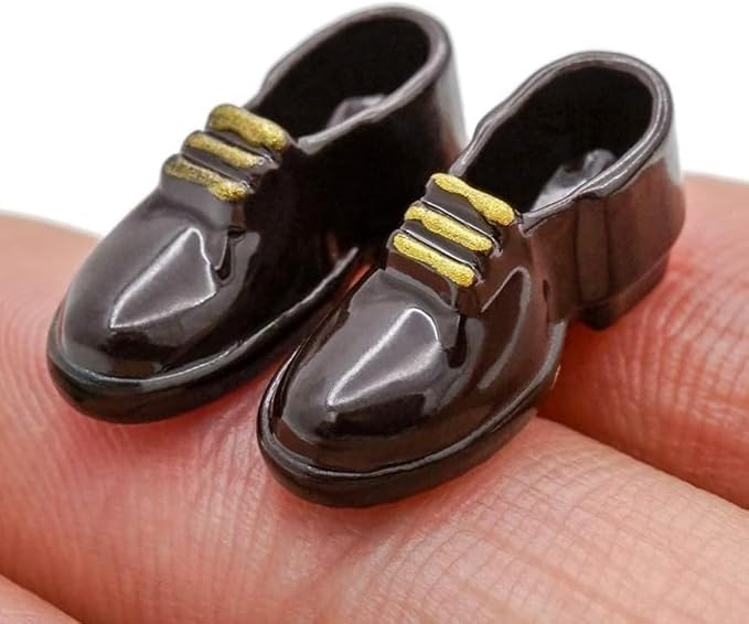 1Pair Black 1/12 Miniature Men Shoes Dollhouse Decoration Accessories, for DIY Fairy Garden Micro Landscaping Decor