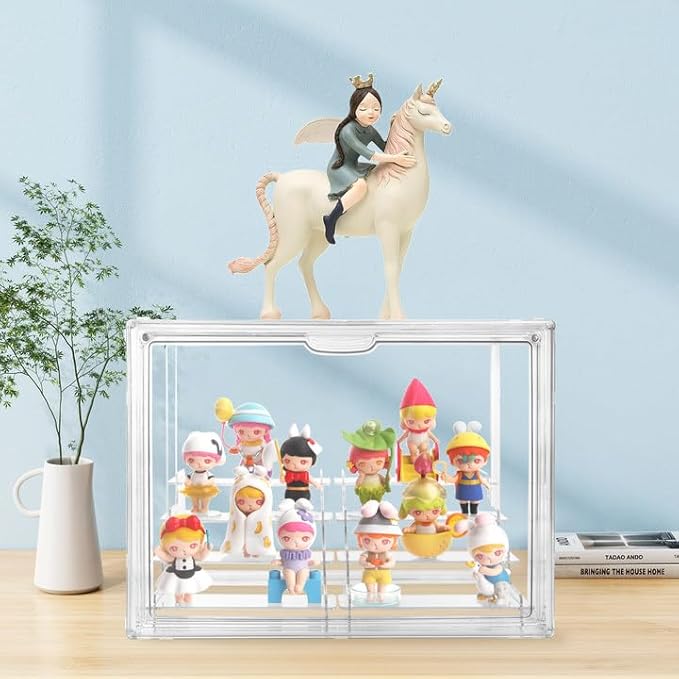 Clear Acrylic Display Case, 4 Tier Acrylic Blind Box for Figures, Dustproof Storage Organizer with Magnetic Door for Action Figures, Stackable Collectibiles Showcase for Doll Toy Car Model