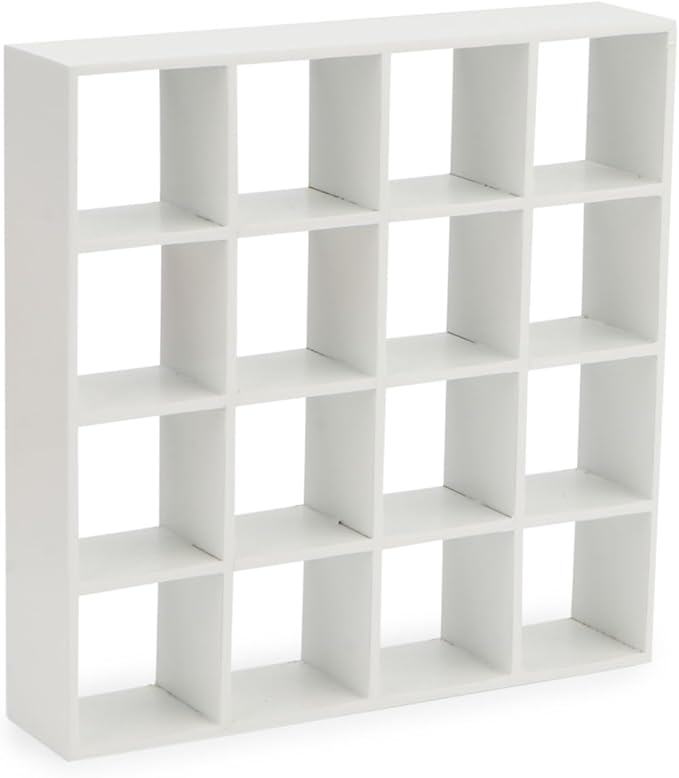 Miniature Furniture Storage Rack 1/12 Dollhouse Furniture 16 Grid Shelf Bookshelf Display Shelf Wall Rack Stand Mini House Scene Decoration (White)