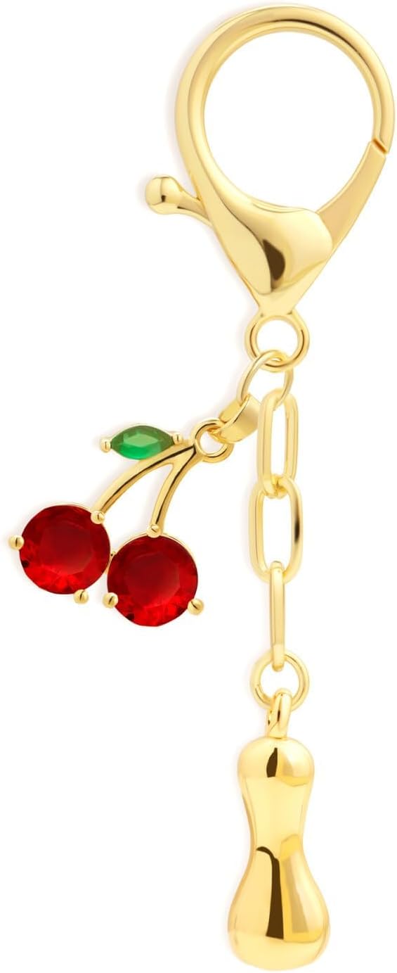 Fohufo Initial Keychains for Women - Cute Cherry Bag Charms Purse, 14K Gold Plated Keychain Accessories, Birthday Gifts