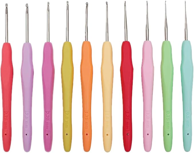Yarniss 10 Size Small Crochet Hooks, Ergonomic Crochet Hooks for Thread 0.5mm~2.75mm