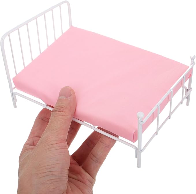 Totority Miniature Dollhouse Bed with Mattress 1/12 Scale Vintage Frame Small Doll Bed Furniture for Bedroom Decor Creative Play Accessories