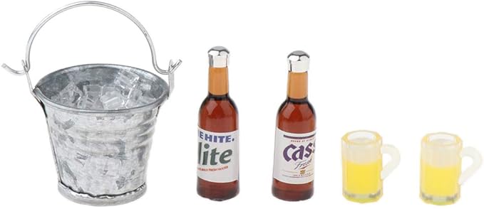 AMLESO 1:12 Dollhouse Ice Bucket Wine Bottle Model Pub Decor