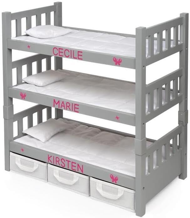 Maykoosh Rustic Romance 1-2-3 Convertible Doll Bunk Bed with Baskets: Stackable Bunk Bed Converts to Double or Single Bed, Includes Storage Baskets and Personalization Kit