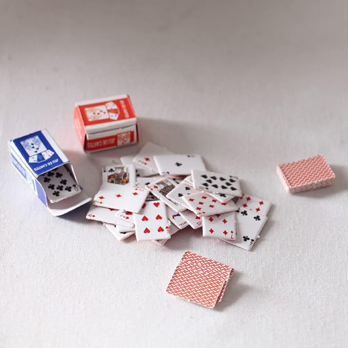 Dollhouse Decoration Accessories, 1:12 Dollhouse Ornament Mini Playing Cards Set with 2 Boxes