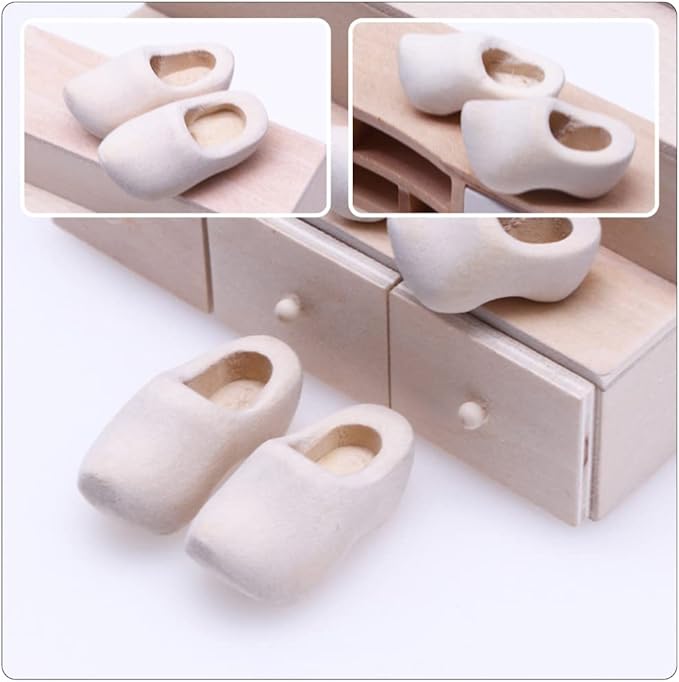 COHEALI Miniature Wooden Shoes - 4pcs Blank Mini House Decor Doll Shoes for Mini House Decor
