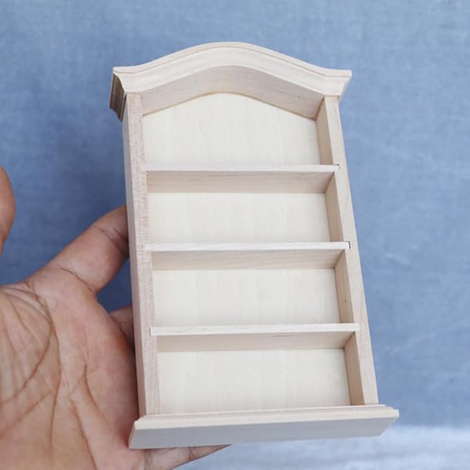 1 12 Scale Miniature Wooden Storage Rack with 4 Tier Shelves for Dollhouse Bookshelf DIY Craft Room Display Mini House Organization Model