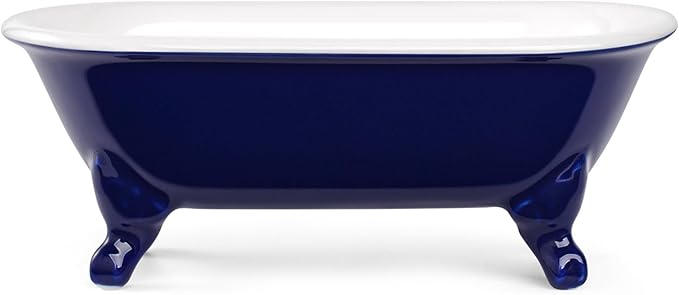 NEWHENGS 6.5" Ceramic Mini Decorative Clawfoot Bathtub Bar Soap Dish, Kitchen Sponge Holder and Shower Tray for Bathroom, 1 Pack(Navy Blue)
