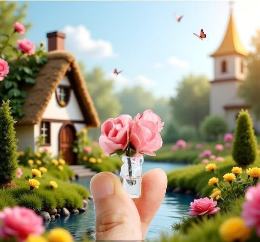 2Pcs Mini Dollhouse Miniature Vase Micro Landscape Colorful Flower Glass Bottle Miniature Decoration for 1:12 Scale Dollhouse Scene Props Décor Accessoriesecor (Pink)