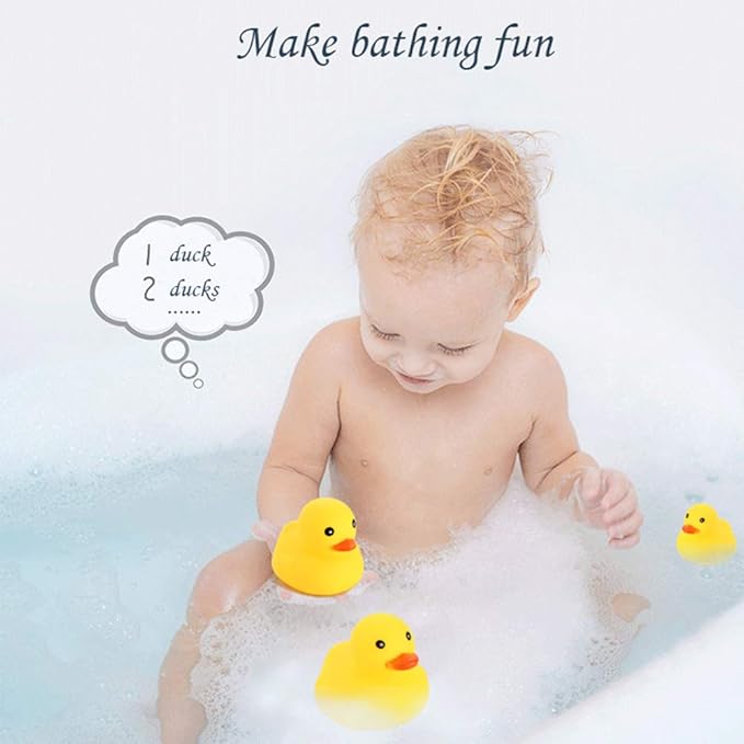 50PCS Super Mini Rubber Duck Bath Duck Toys for Toddlers Boys Girls,Squeak and Float Rubber Ducks in Bulk Baby Shower Duck Decorations Party Favors (1.6'')