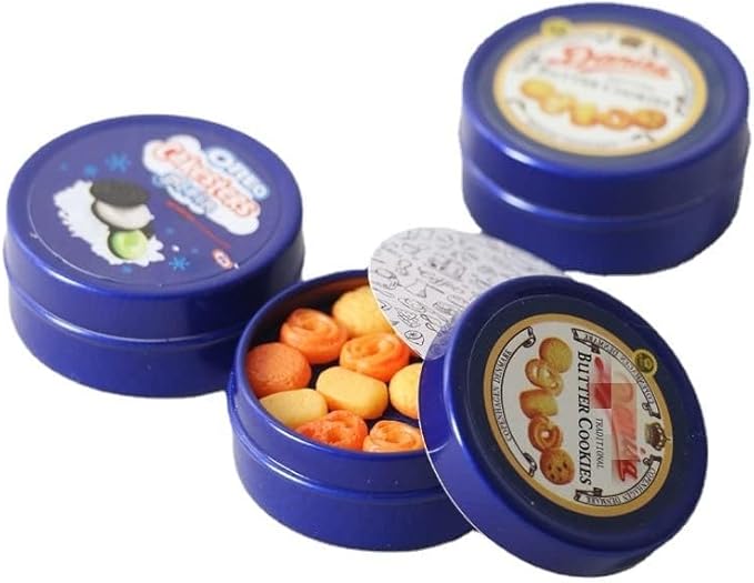 Dollhouse Decoration Accessories, 1:12 Dollhouse Ornament Miniatures Cookies Blue Tin Box Set