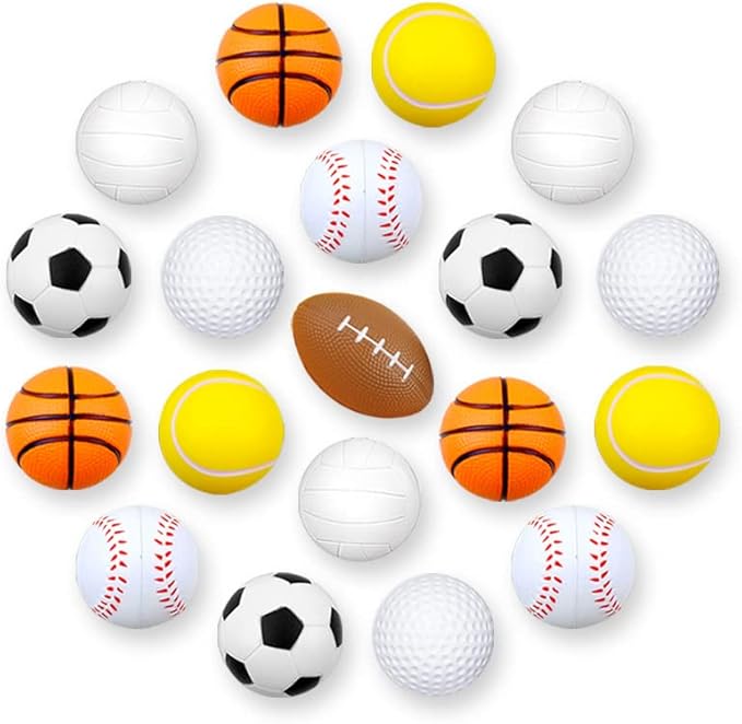 Fulanfudi 24 PCS Tennis Cupcake Toppers Foam Mini Soccer Stress Ball Soccer Ball Cupcake Picks Football Theme Cake Topper for Kids Stress Relief Relaxation Party Decoration School Carnival Reward