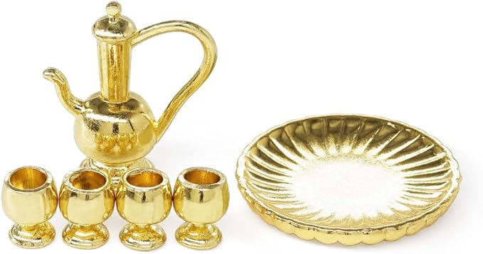 Odoria 1/12 Miniature Tea Set Dollhouse Decoration Accessories, Gold