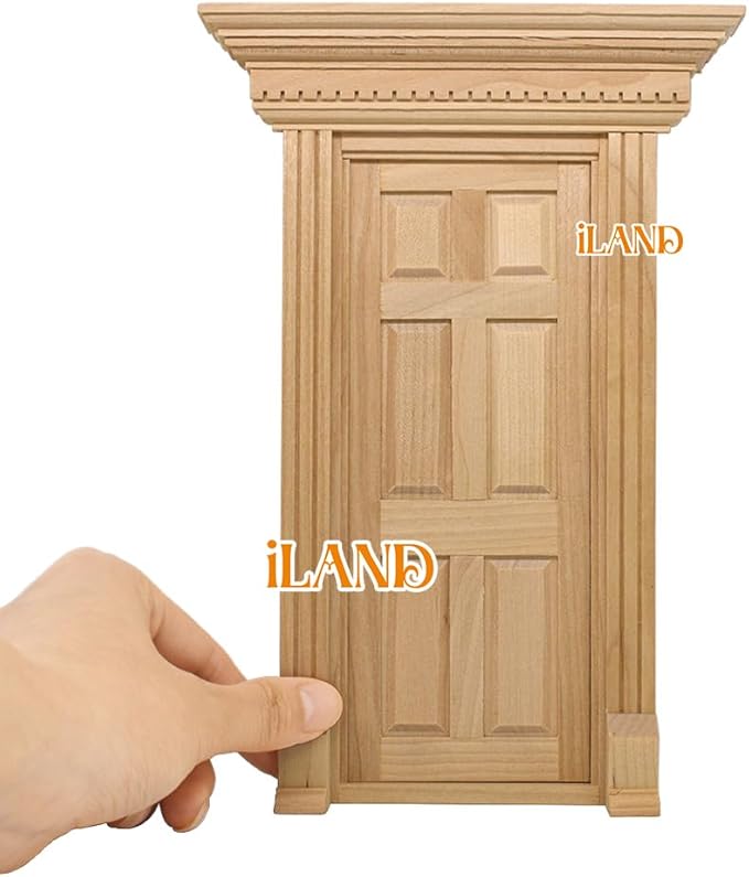 iLAND Dollhouse Door on 1:12 Scale, Miniature Door w/Handle & Knocker (Neoclassical Mini Door)