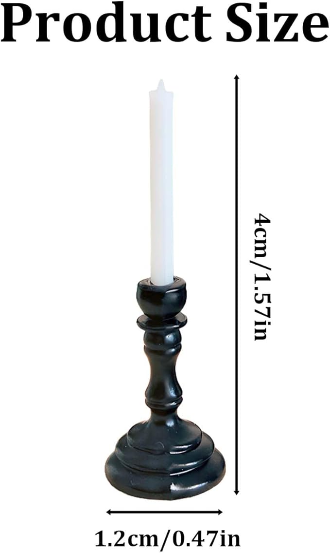 3-Piece Dollhouse Miniature Candle Holder Set, Vintage Style Simulation Candlesticks, 1/12 Scale Candles for Doll House Desk Ornament & Fairy Garden Decor (Black)