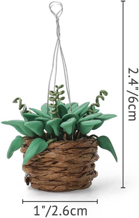 Odoria 1/12 Miniature Hanging Plants Mini Tiny Potted Plant Miniatures Dollhouse Decoration Accessories Doll House Accessory, 2Pcs Dark Green