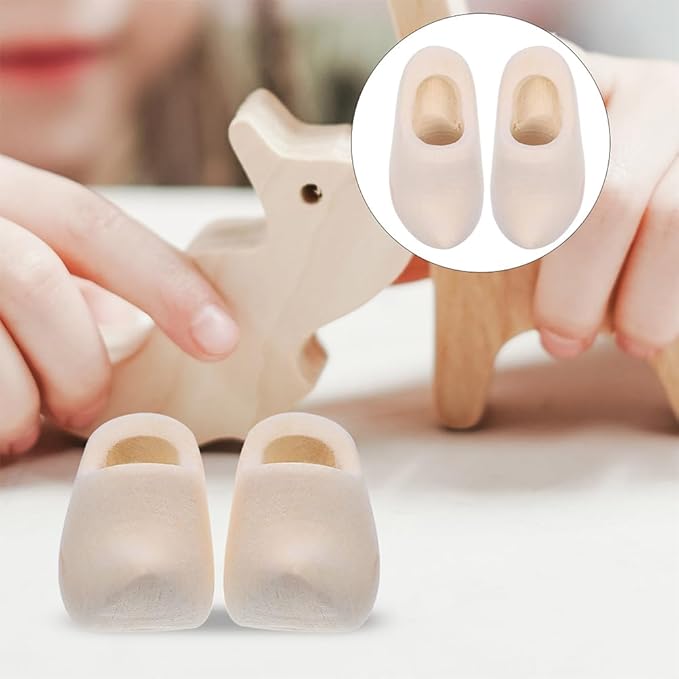 LOGOFUN 5 Pairs Mini Wooden Shoes Miniature Finger Shoes Unfinished Wood Clog Crafts DIY Blank Doll Netherland Shoes for Dollhouse Decorations - 3cm