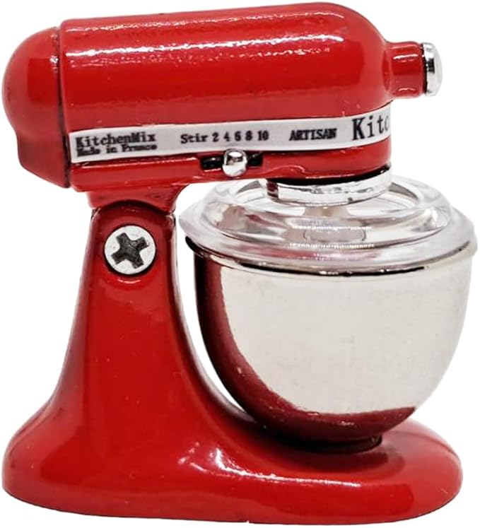 ChangThai Design Tiny 1¼" High Red Bread Dough Mixer Kneader Machine Movable Figurine Steel and Resin Miniature Decoration Accessories Replica Decorative Collectible Figurines Home Décor Gifts
