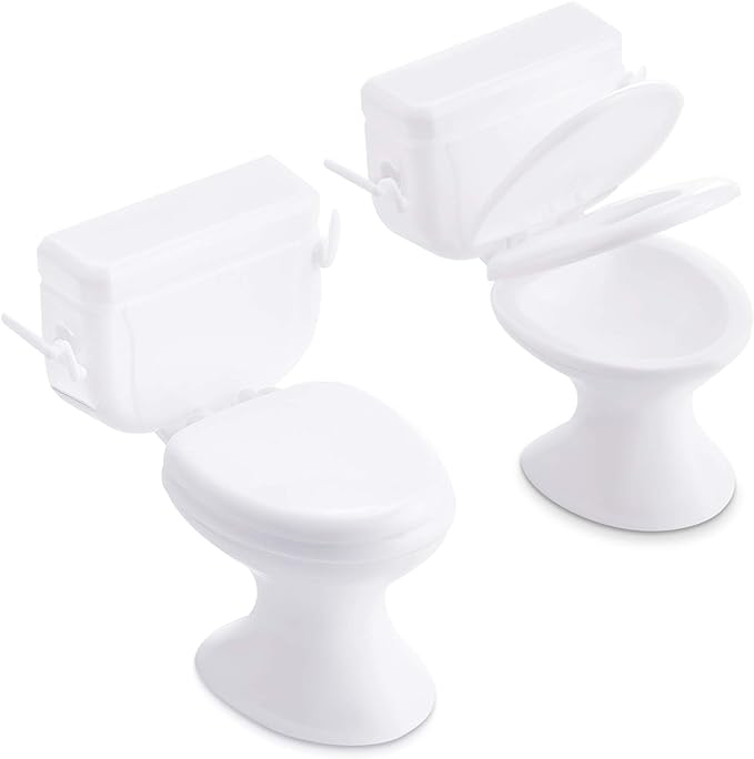 Skylety 2 Pieces Mini Toilet Seat Dollhouse Furniture Miniature Classic Bathroom Toilet Tiny Cake Topper Bathroom Furniture Dollhouse Accessories (White)