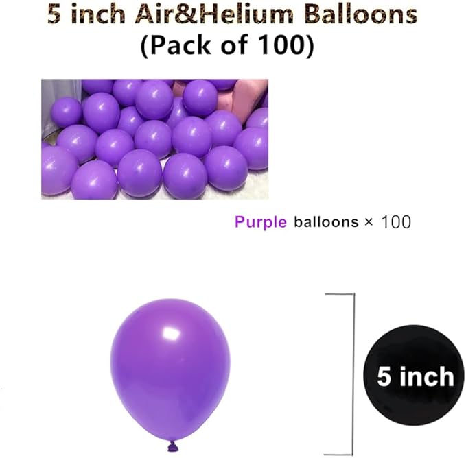 5 inch Purple Party Balloons, 100 pcs Mini Purple Latex Balloons for Birthday Wedding Baby Shower Decorations (Dark Purple)