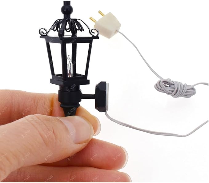 iLAND 1/12 Scale Accessories of Dollhouse Lights, Classic Miniature Lamp for Dollhouse Decoration, Exquisite Metal Black Wall Light w/Plug