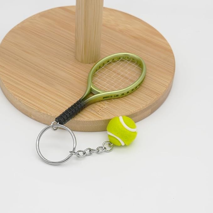 Moydolo Cute Mini Tennis Racket Keychain with Ball, Tennis Sport Lover Gifts Key Chain Ring