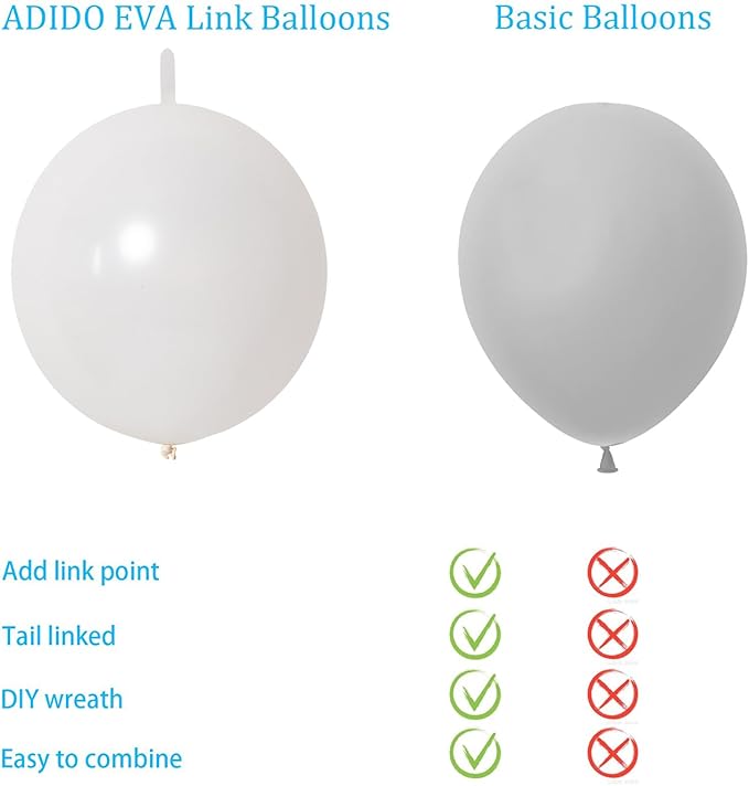 ADIDO EVA Pearl White Link Balloons 12 Inch - 80 Pcs Quick Link Balloons Latex Linking Balloon for Wedding Birthday Decorations